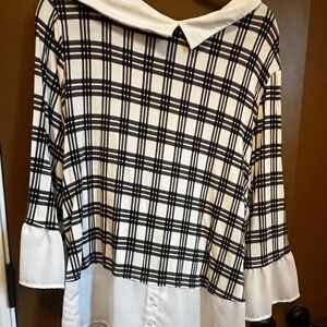 Elle Black-White Plaid Blouse